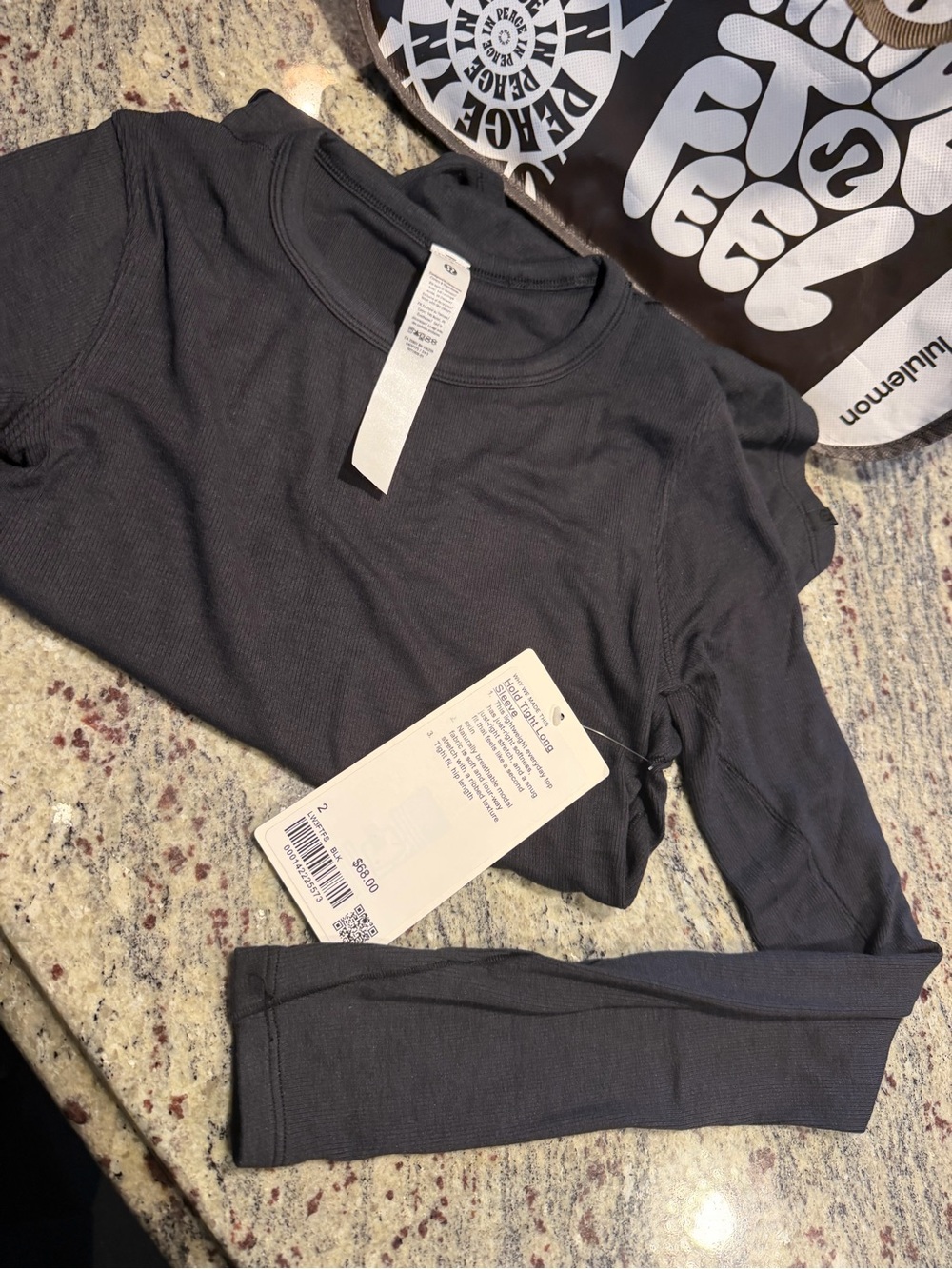 NWT new lululemon hold tight long sleeve black ribbed shirt size 2 w large bag